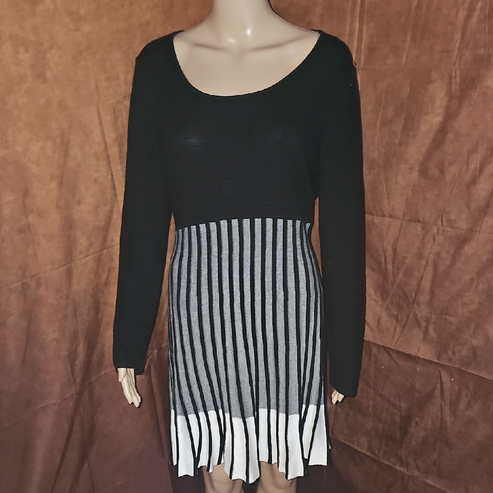 Black and Gray Striped Sweater Dress